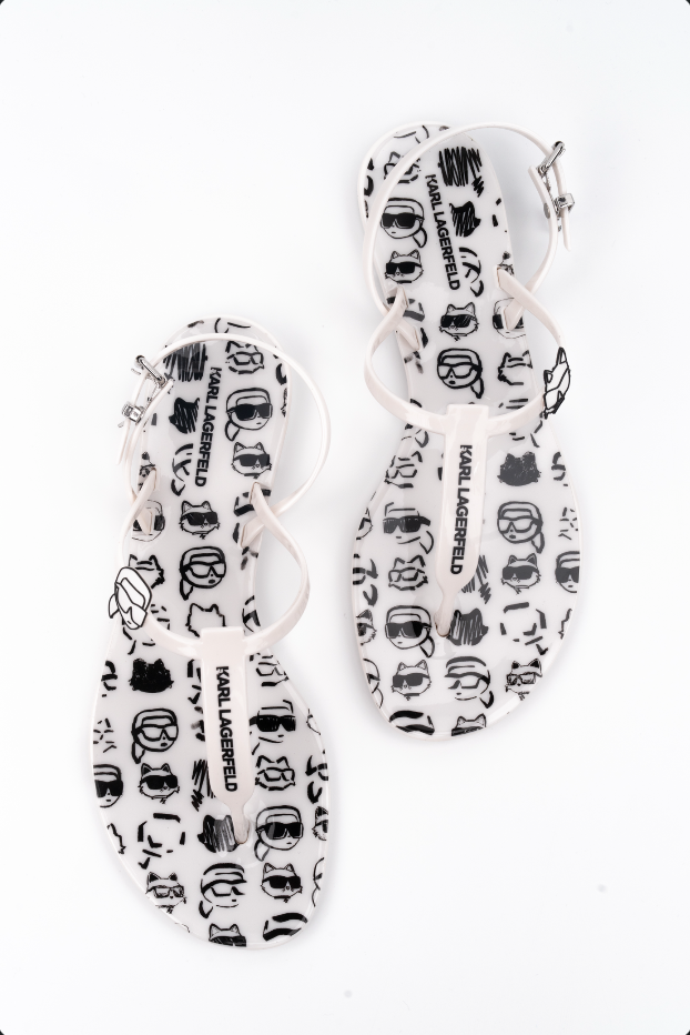 Karl Lagerfeld Ladies Jelly NFT Graffiti Sling White Rubber w/Black | KL80002G-V10